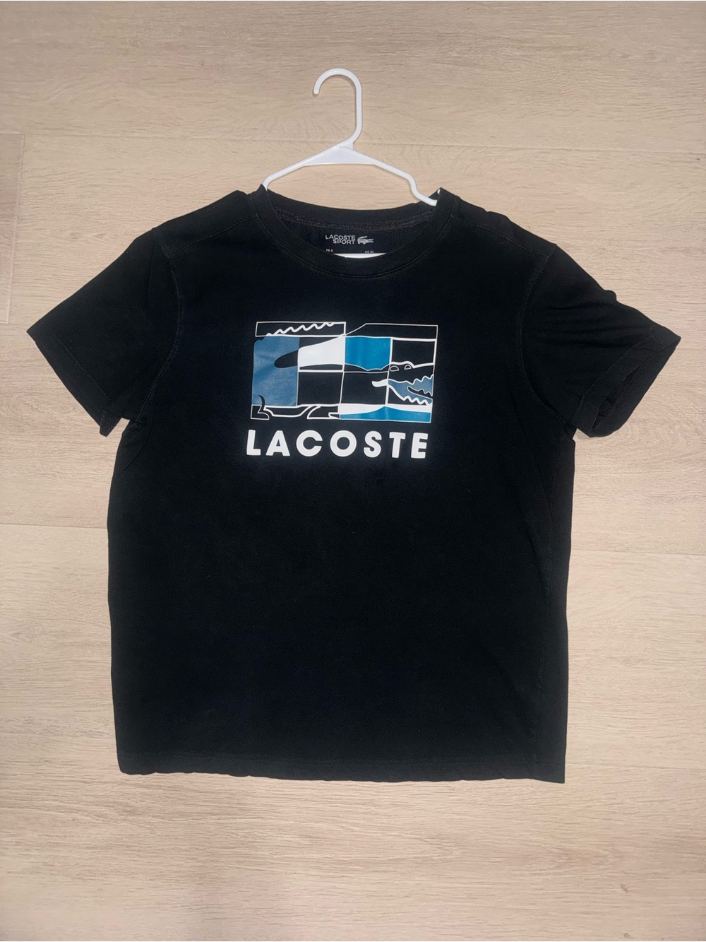 Lacoste Black Graphic Logo Tee Listed Size XL but Fits Like L.